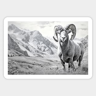 Ram Animal Discovery Wild Nature Ink Sketch Style Sticker